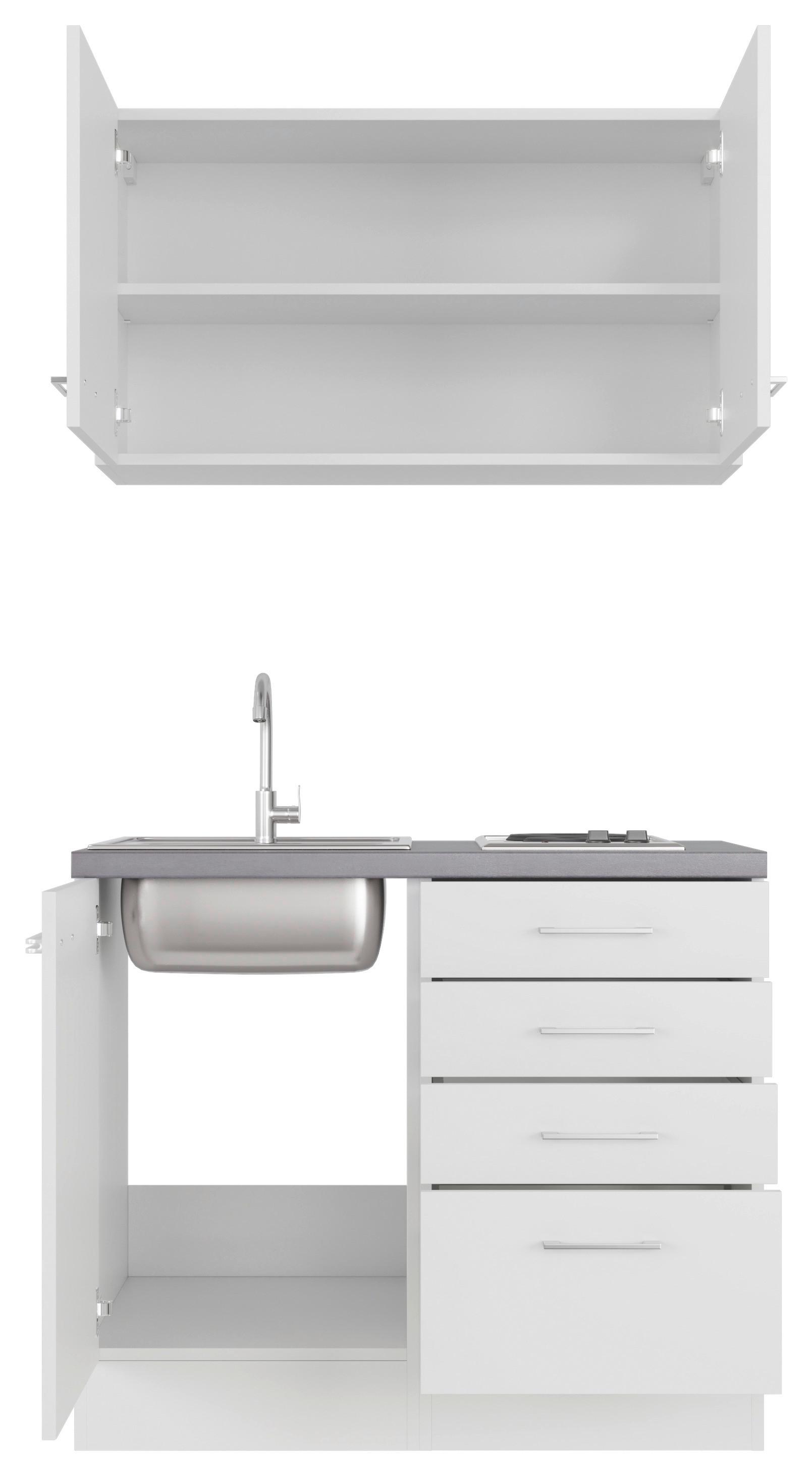 Minikuchyňa WITO, šírka 100cm vrátane drezu a varnej dosky - sivá/biela, kov/kompozitné drevo (100/200/60cm)