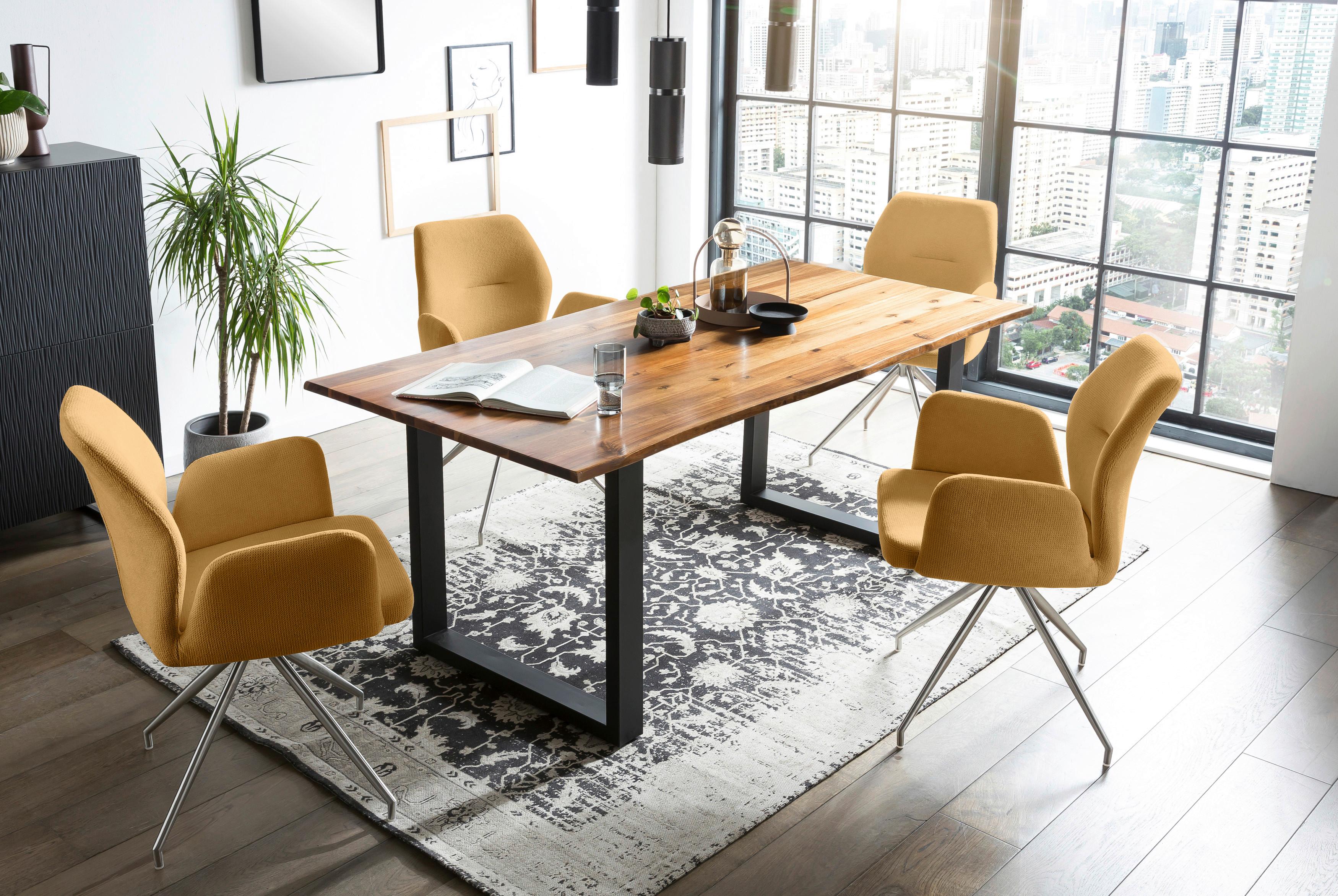 Tischgruppe Gelb/Cognac L: 160cm - Cognac/Gelb, MODERN, Holz/Textil (160/85/77cm) - Livetastic