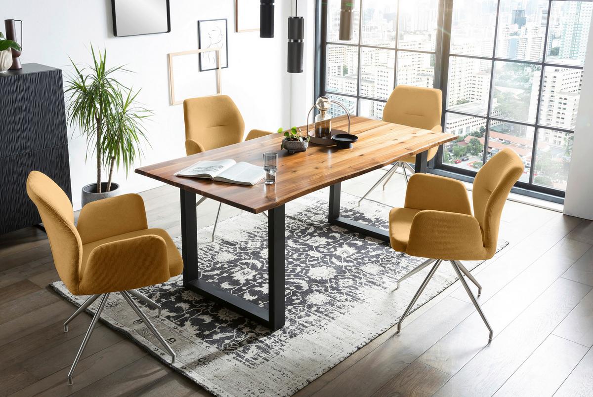 Tischgruppe Gelb/Cognac L: 160cm - Cognac/Gelb, MODERN, Holz/Textil (160/85/77cm) - Livetastic