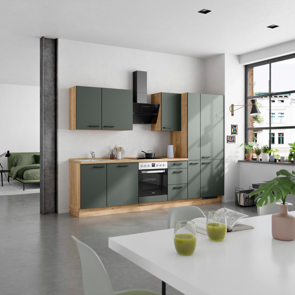 Küchenleerblock Easytouch High-Line, H7 Rechts - Dunkelgrün/Eichefarben, MODERN, Holzwerkstoff (300cm) - Nobilia