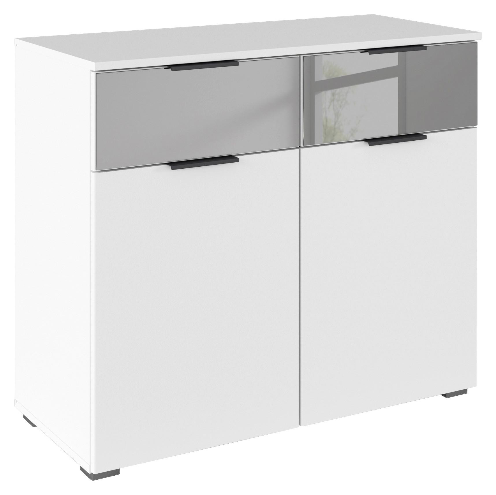 Kommode Skyla weiß, 81 cm - Alufarben/Weiß, MODERN, Glas/Holzwerkstoff (80/81/42cm) - Rauch Möbel