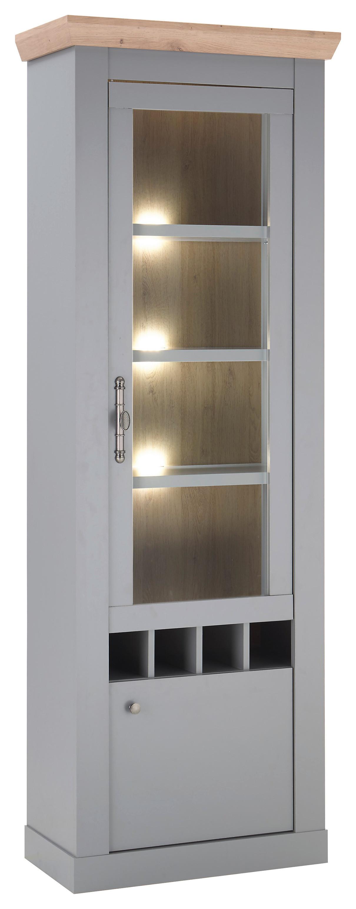 Vitrine Chambord Hellgrau/Eiche Dekor B: 71cm - Eichefarben/Hellgrau, Design, Holzwerkstoff (71/201/37cm) - MID.YOU