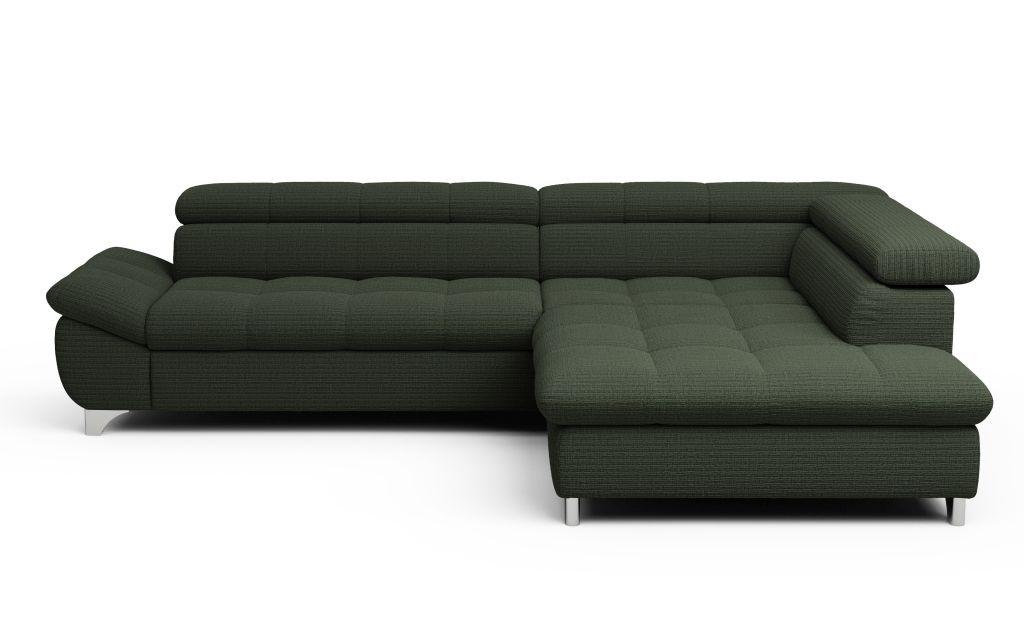 Rohová sedačka GEMINI, pravá, tmavě zelená žinylka - tmavě zelená/barvy chromu, Konvenční, kov/textil (312/234cm)