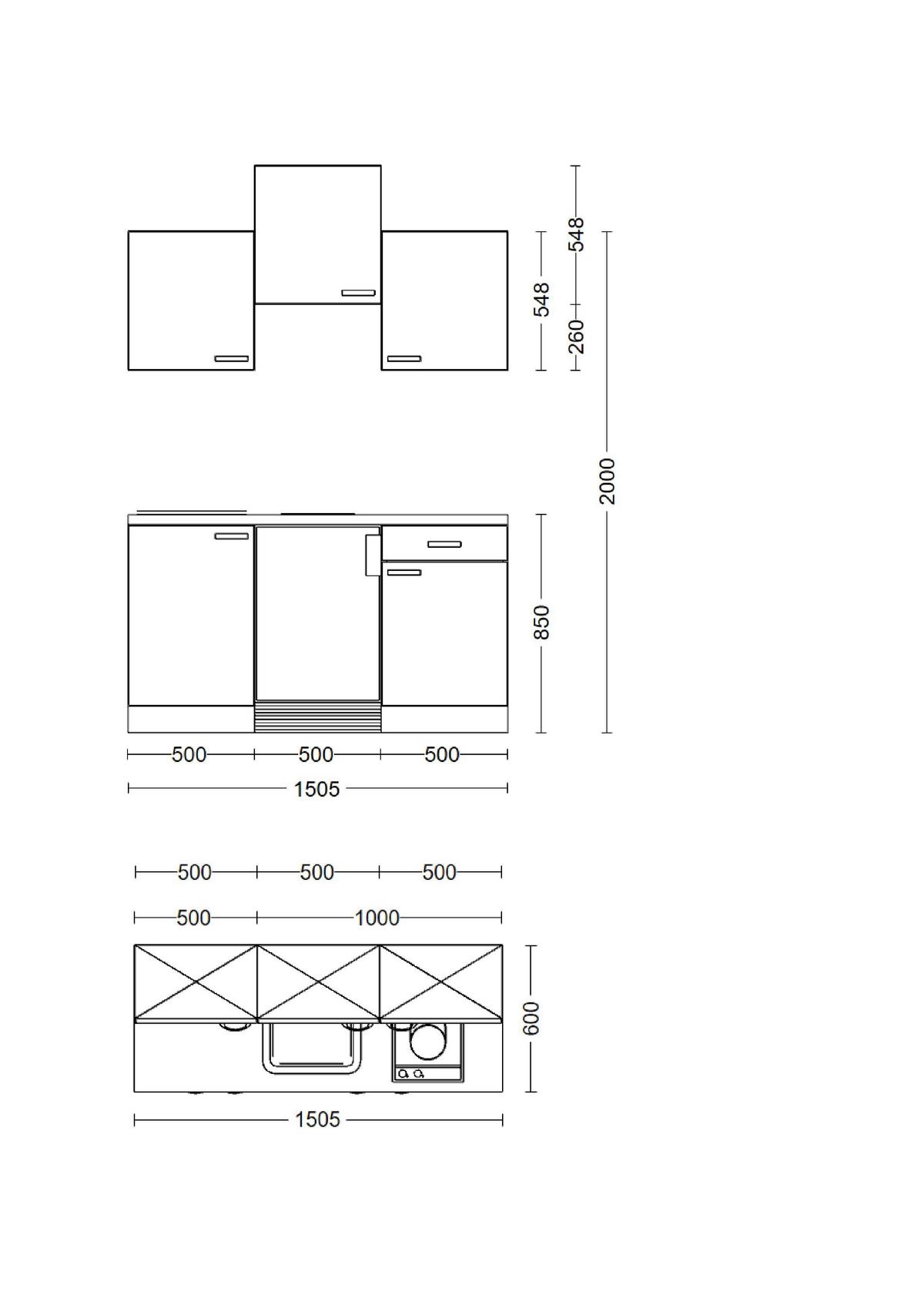 Kuchynský blok SAMOA SAMOA  530 - biela/dub sonoma, Konventionell, kompozitné drevo/plast (150,5/205/60cm)