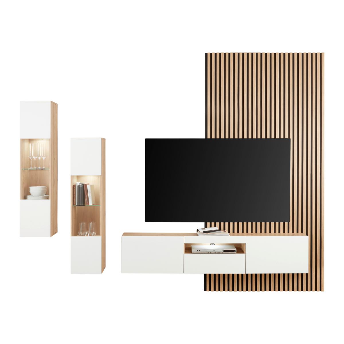 TV-ELEMENT OSLO - Eichefarben/Weiß Hochglanz, MODERN, Holzwerkstoff (180/37/31,6cm)
