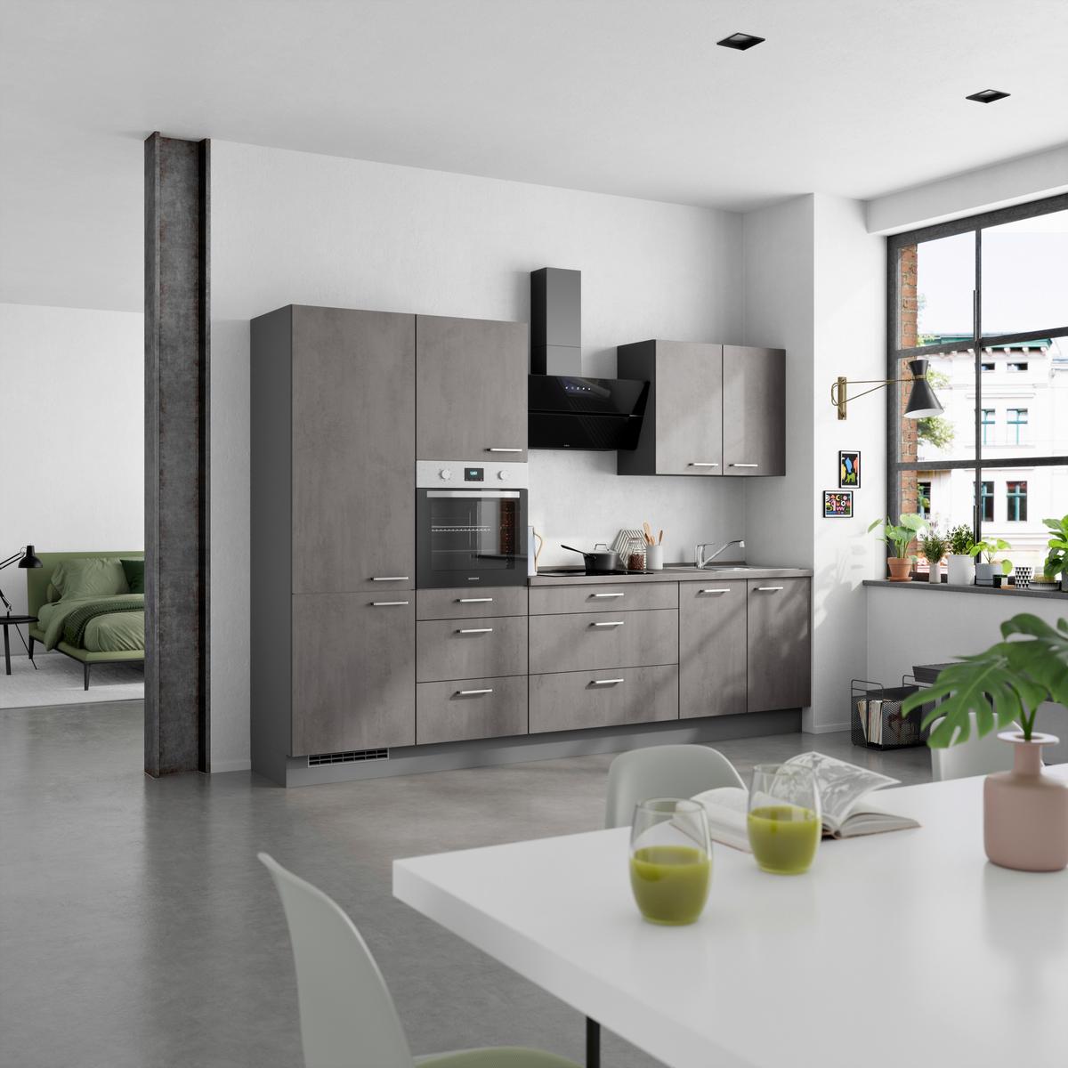 Kuchynská linka 300 cm, bridl.šedý betón/bridl.šedá - farba ušľachtilej ocele/bridlicová, Modern, kov/kompozitné drevo (300cm) - Nobilia