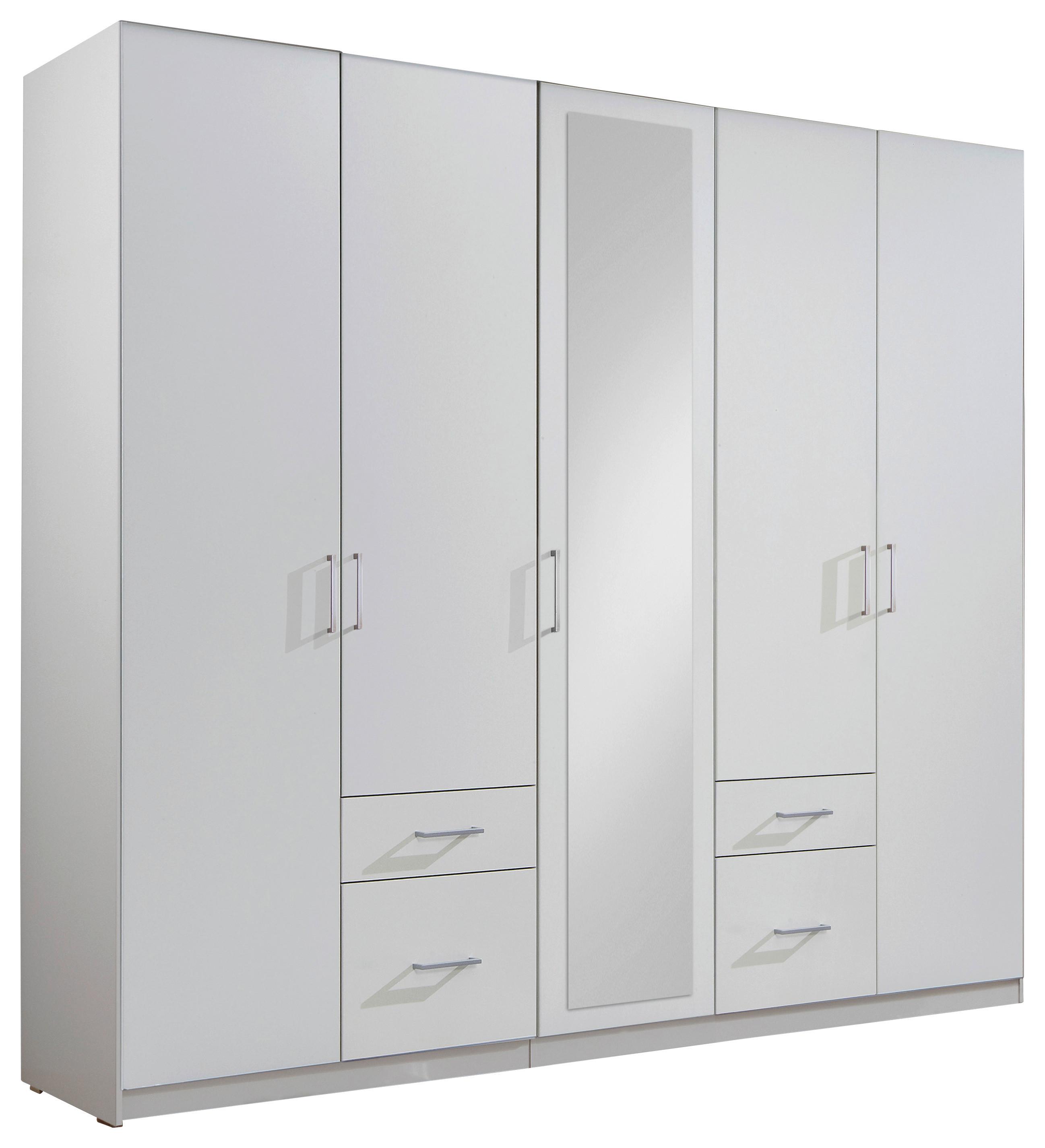Drehtürenschrank mit Spiegel + Laden 225cm Fly, Weiß - Weiß, Design, Glas/Holzwerkstoff (225/210/58cm) - MID.YOU