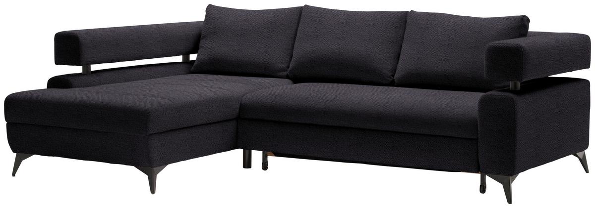 Rohová sedačka ROSALIE, levá s úložným prostorem a lůžkem - černá, Konvenční, kov/textil (184/265cm)
