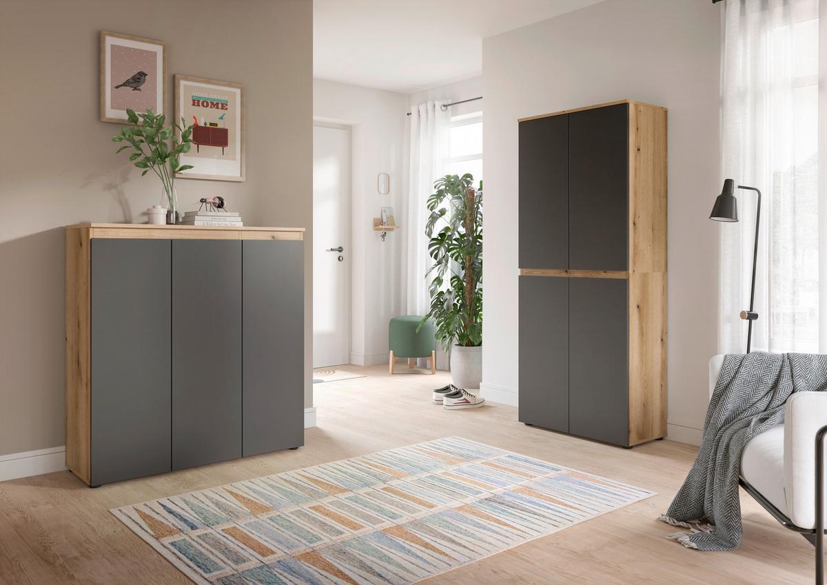 Garderobenschrank Scarpa Eiche Dekor, Anthrazit B:140cm - Eichefarben/Anthrazit, Design, Holzwerkstoff (190/175/37cm) - Livetastic