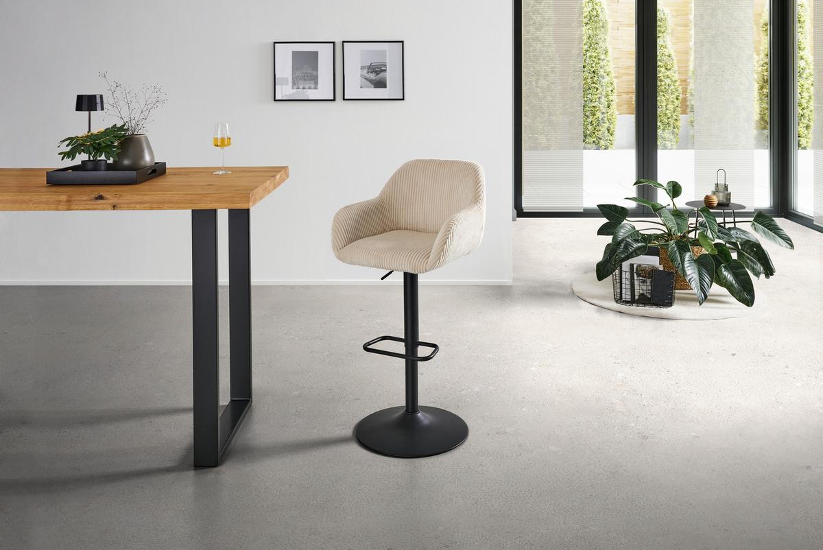 Barhocker Kiana - Beige/Schwarz, LIFESTYLE, Textil/Metall (44/95-117/55cm) - Livetastic