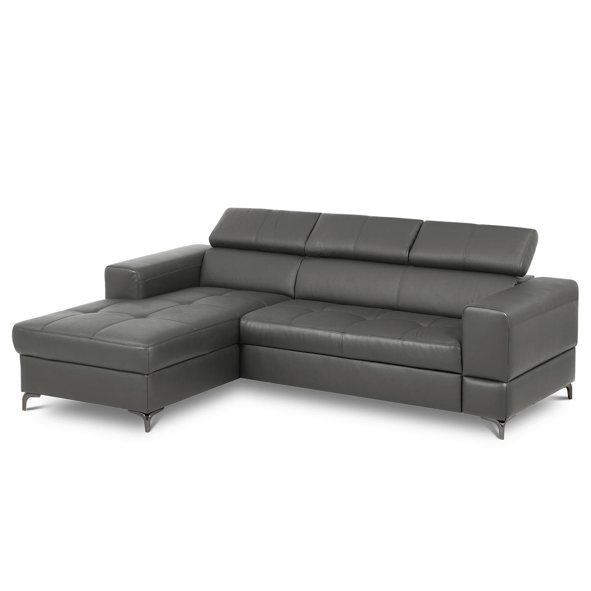 Ecksofa Torino Teilleder Anthrazit 173x247 - Anthrazit/Schwarz, Design, Leder/Textil (173/247cm) - Livetastic