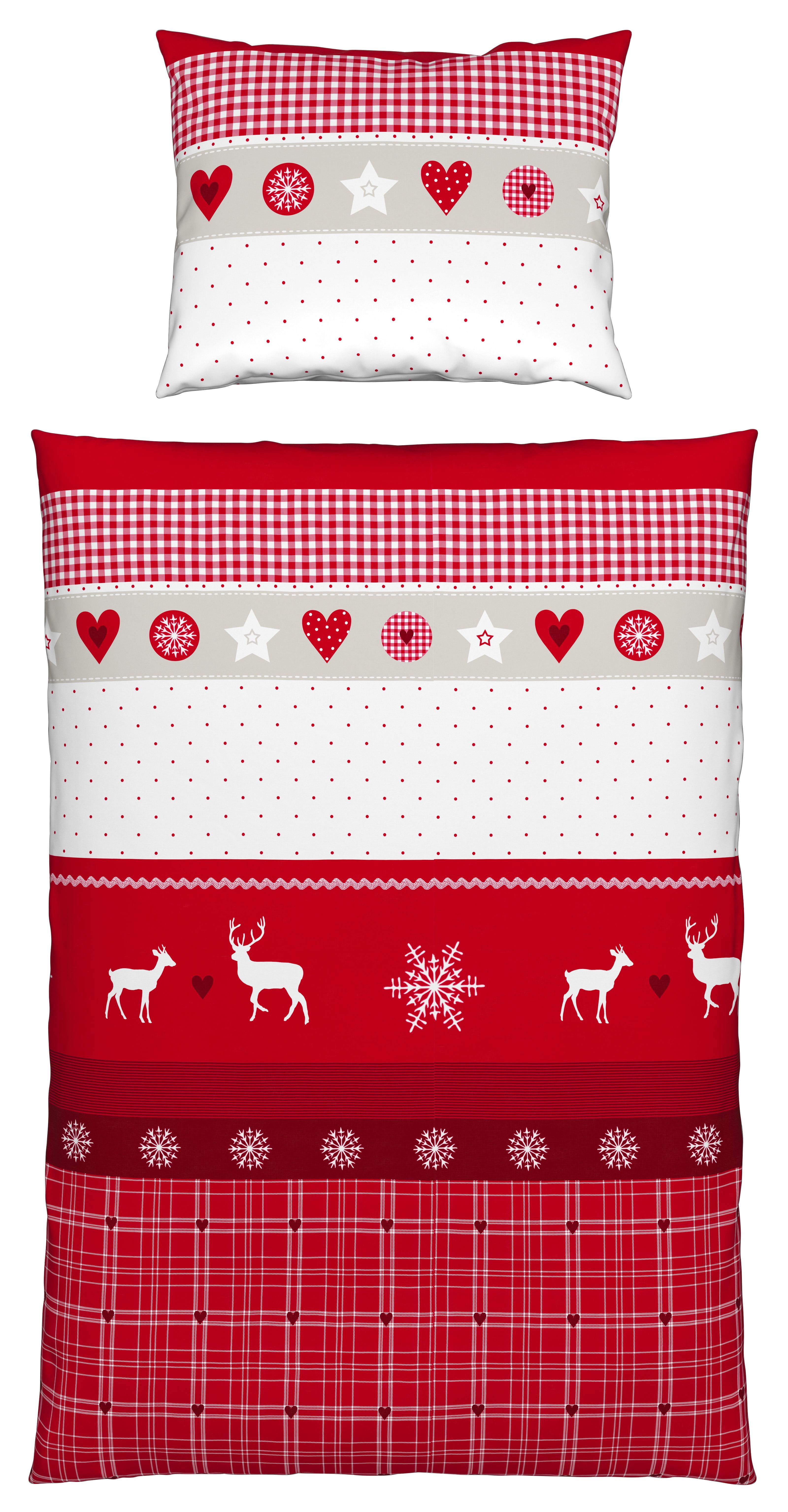 Ágyneműhuzat-garnitúra Alpia - Piros/Fehér, konvencionális, Textil - Luca Bessoni