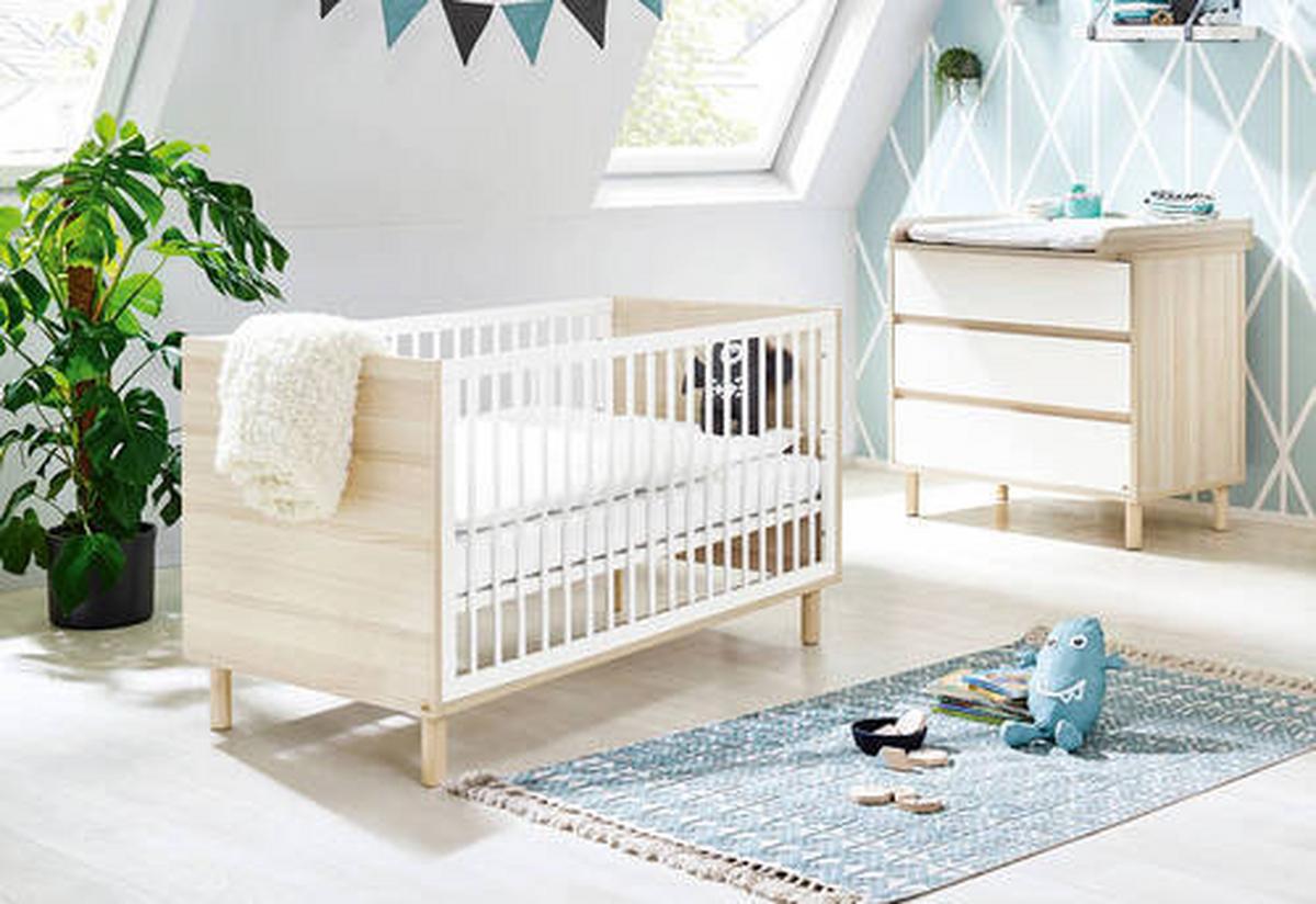 Gitterbett 110065 Flow - Eschefarben/Weiß, Design, Holzwerkstoff (145/75/85cm) - Pinolino