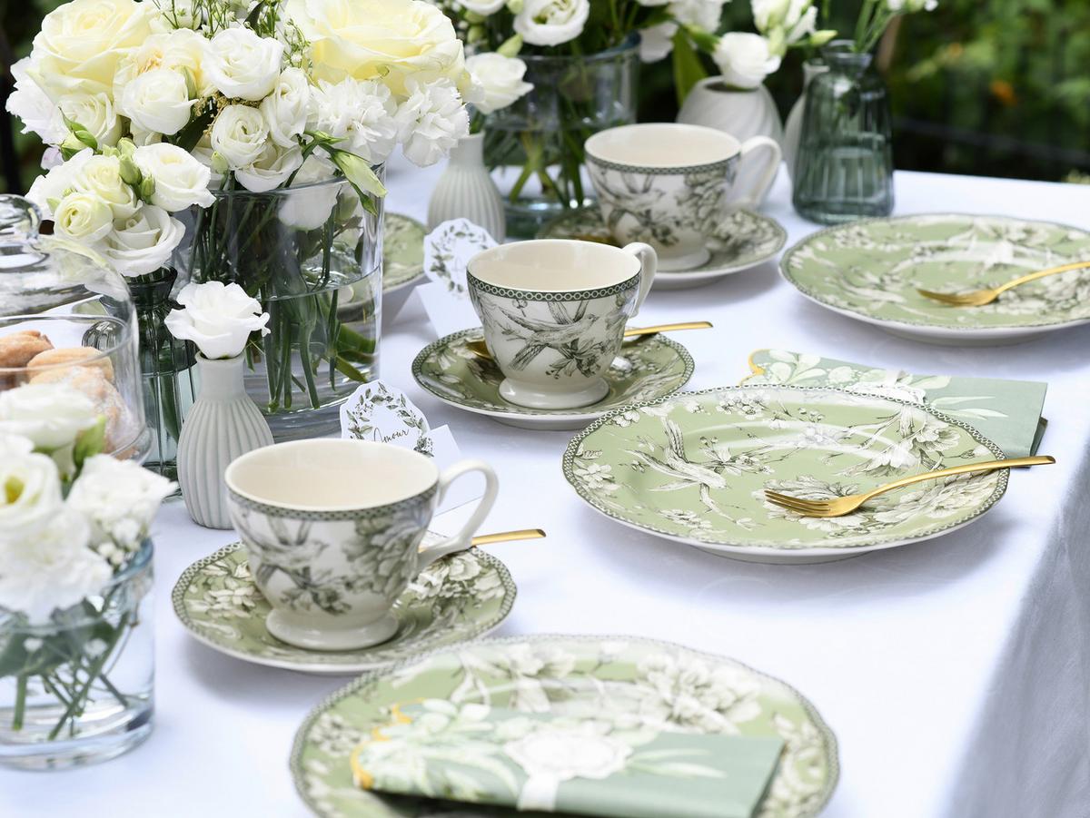 KAFFEESERVICE Grün, Weiß, 12--Teilig. - Weiß/Grün, Basics, Keramik - Creatable