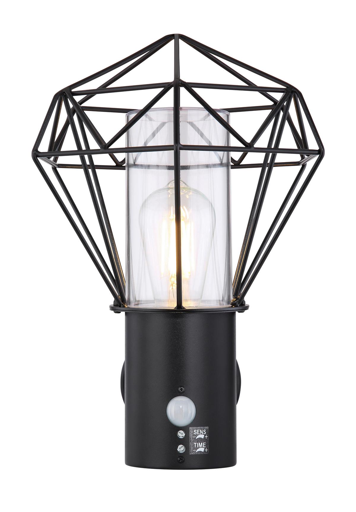 Außenleuchte + Bewegungsmelder Horace 15 Watt Edelstahl - Klar/Schwarz, Basics, Kunststoff/Metall (22,5/27,5/34cm) - Globo