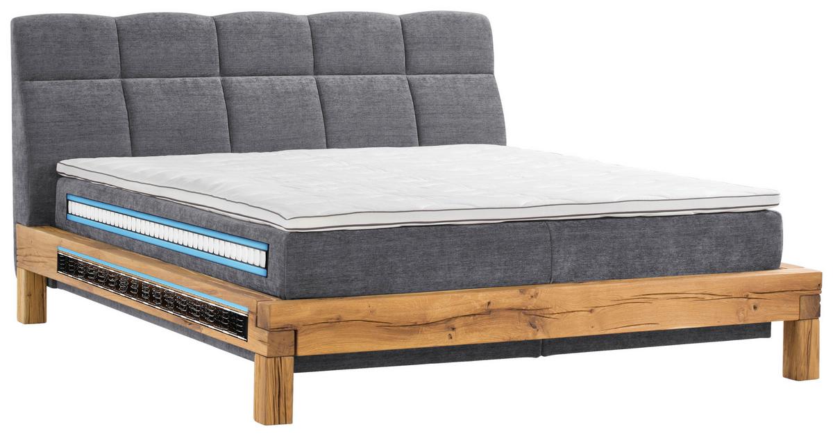 Boxspringbett Bed Bull mit Topper 180x200 cm - Anthrazit/Buchefarben, Natur, Textil (180/200cm) - Livetastic