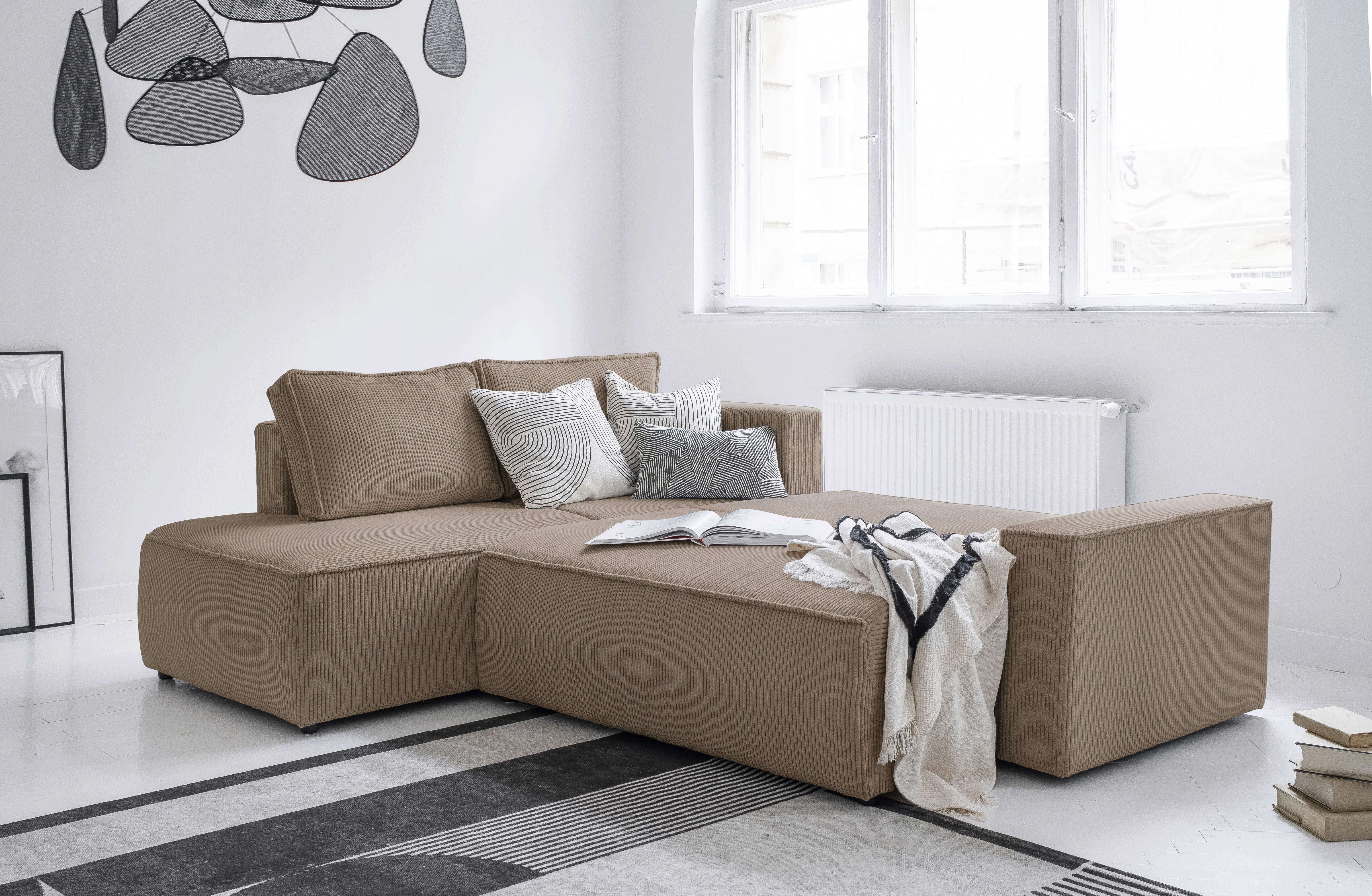 Sedačka OLIVER, levá, šedohnédá barva - černá/šedohnědá, Design, dřevo/textil (194/247cm)