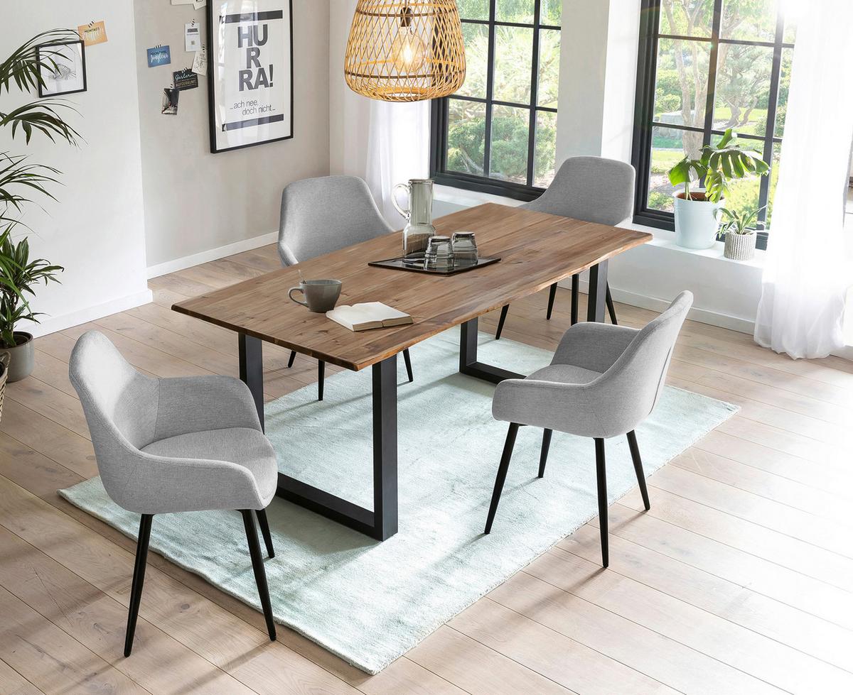 Tischgruppe Hellgrau/Walnussfarben 180 cm - Walnussfarben/Hellgrau, MODERN, Holz/Textil (180/90/75cm) - Livetastic