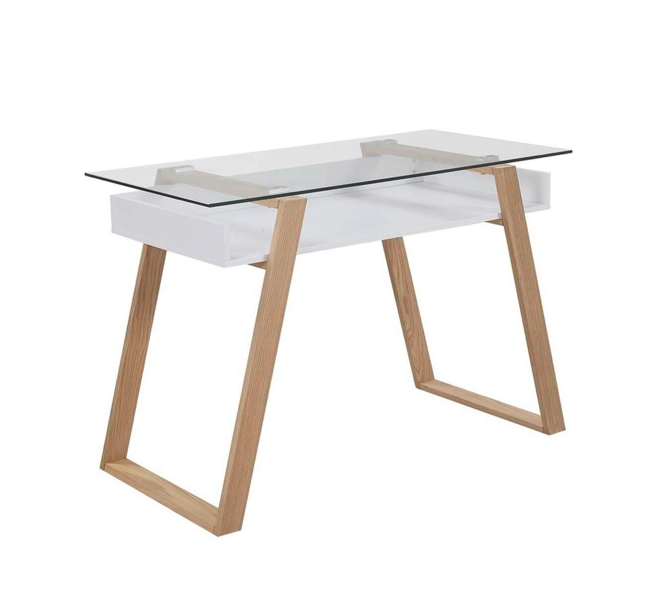 Schreibtisch Weiß/Eiche Dekor L: 110cm - Eichefarben/Naturfarben, MODERN, Glas/Holz (110/55/75cm) - Livetastic
