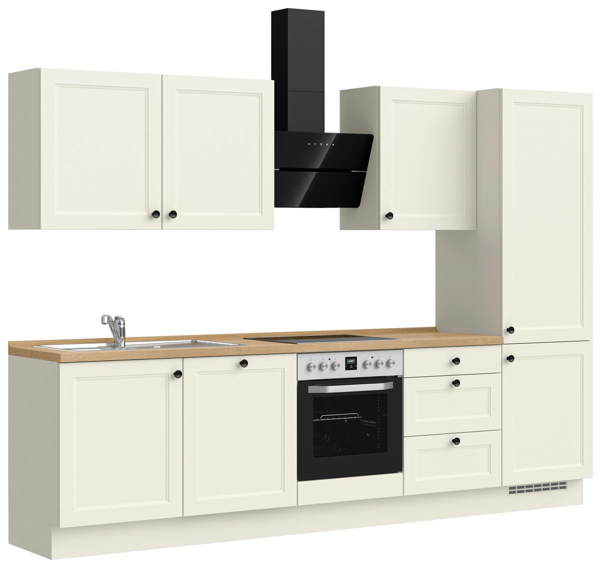 Kuchynská linka 300 cm, biela / dekor dub Sierra - čierna/biela, Modern, kov/kompozitné drevo (300cm) - Nobilia