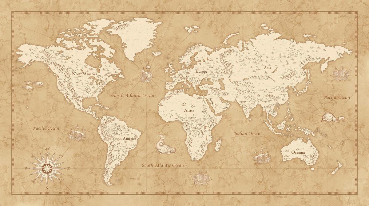 Fototapete Vintage World Map - Braun/Weiß, Trend, Papier (500/280cm)