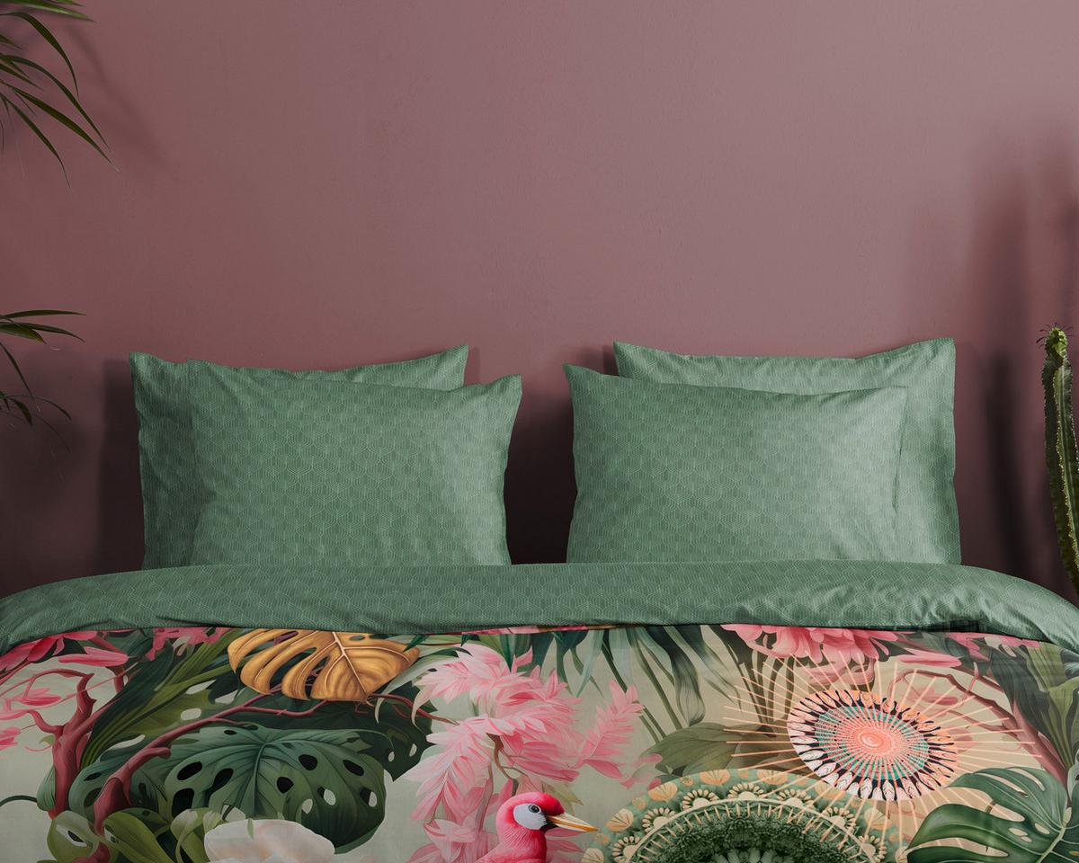 BETTWÄSCHE PALAY - Dunkelgrün/Rosa, Design, Textil (140/200cm)