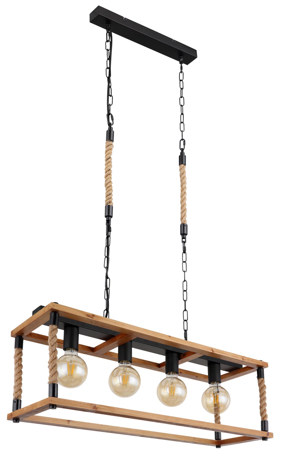 Hängeleuchte 15691-4h - Schwarz/Braun, Natur, Naturmaterialien/Holz (80/25/120cm) - Globo