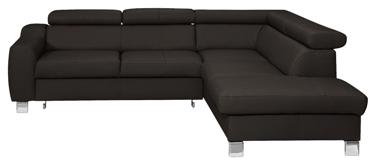 Ecksofa Aspen Dunkelbraun S: 245 Cm - Chromfarben/Dunkelbraun, Design, Leder/Textil (245/208cm) - Livetastic