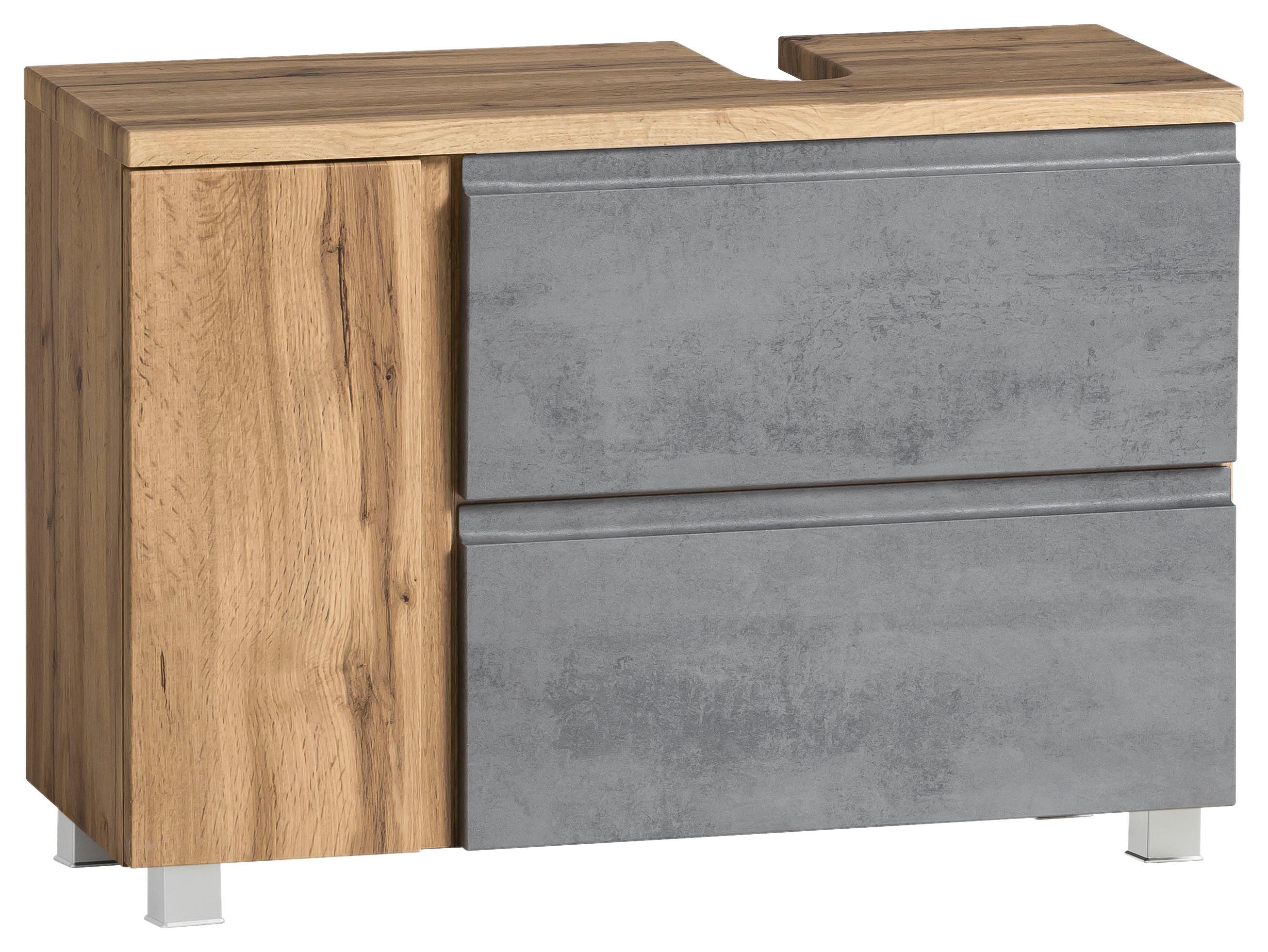 Waschbeckenunterschrank Varese - Eiche Wotan/Hellgrau, MODERN, Holzwerkstoff (85/56/35cm) - Held