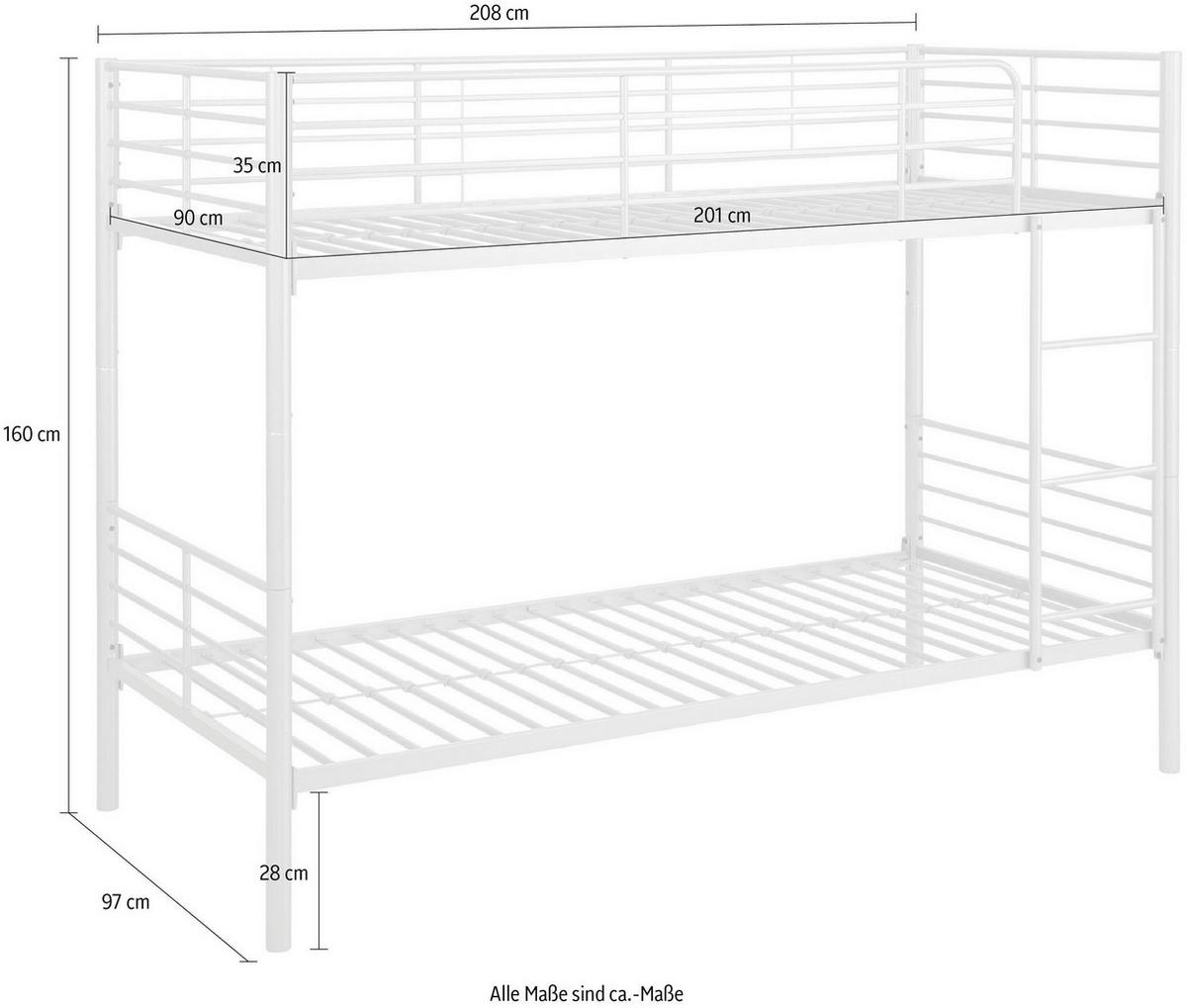 Etagenbett Rosie Weiß 97x208cm - Weiß, Design, Metall (97/208cm) - MID.YOU