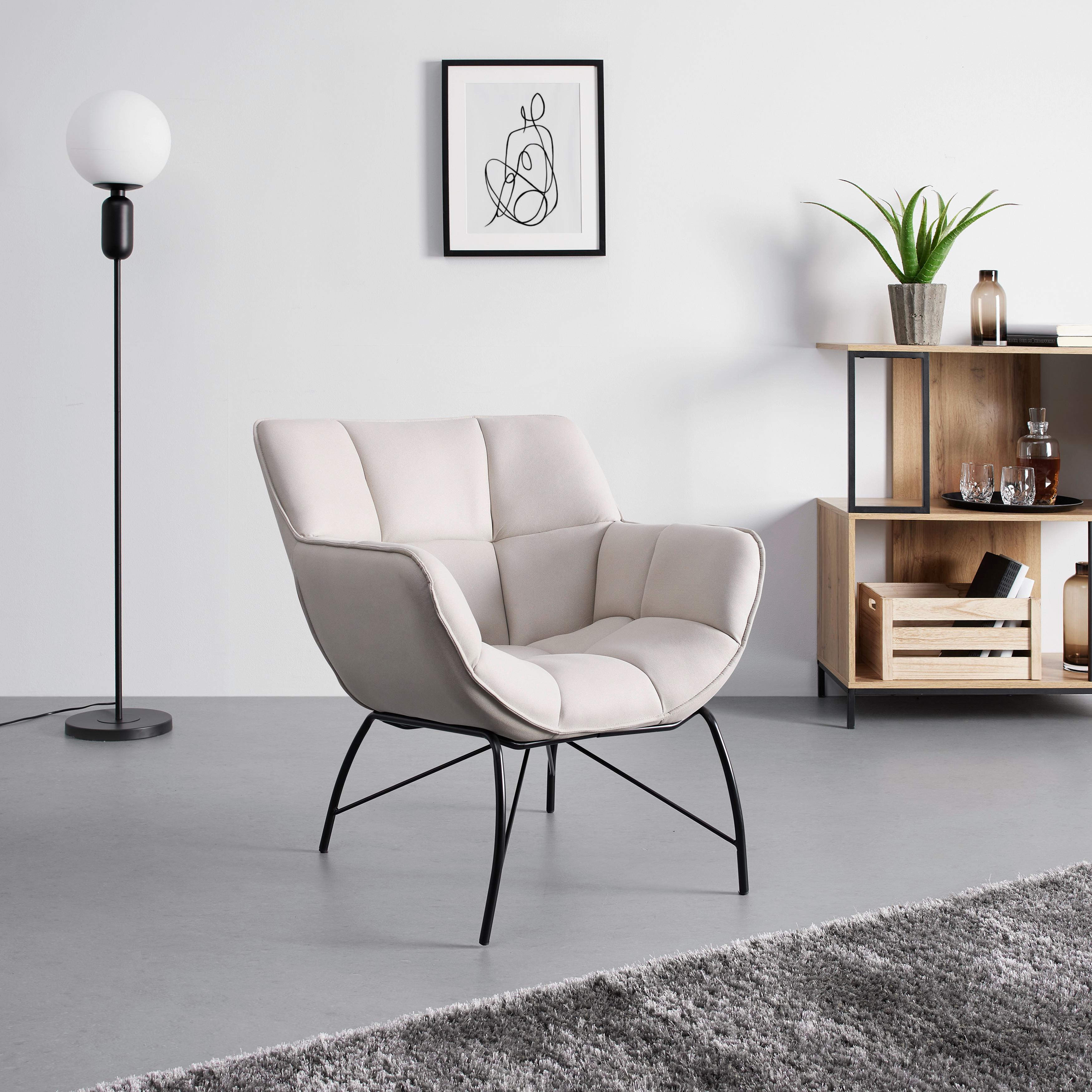 Křeslo ROBIN světlešedé - černá/světle šedá, Moderní, kov/textil (72/78/81cm) - Bessagi Home