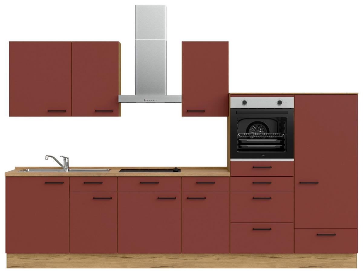 Küchenleerblock Easytouch Low-Line, L8 Rechts - Eichefarben/Rot, MODERN, Holzwerkstoff (330cm) - Nobilia