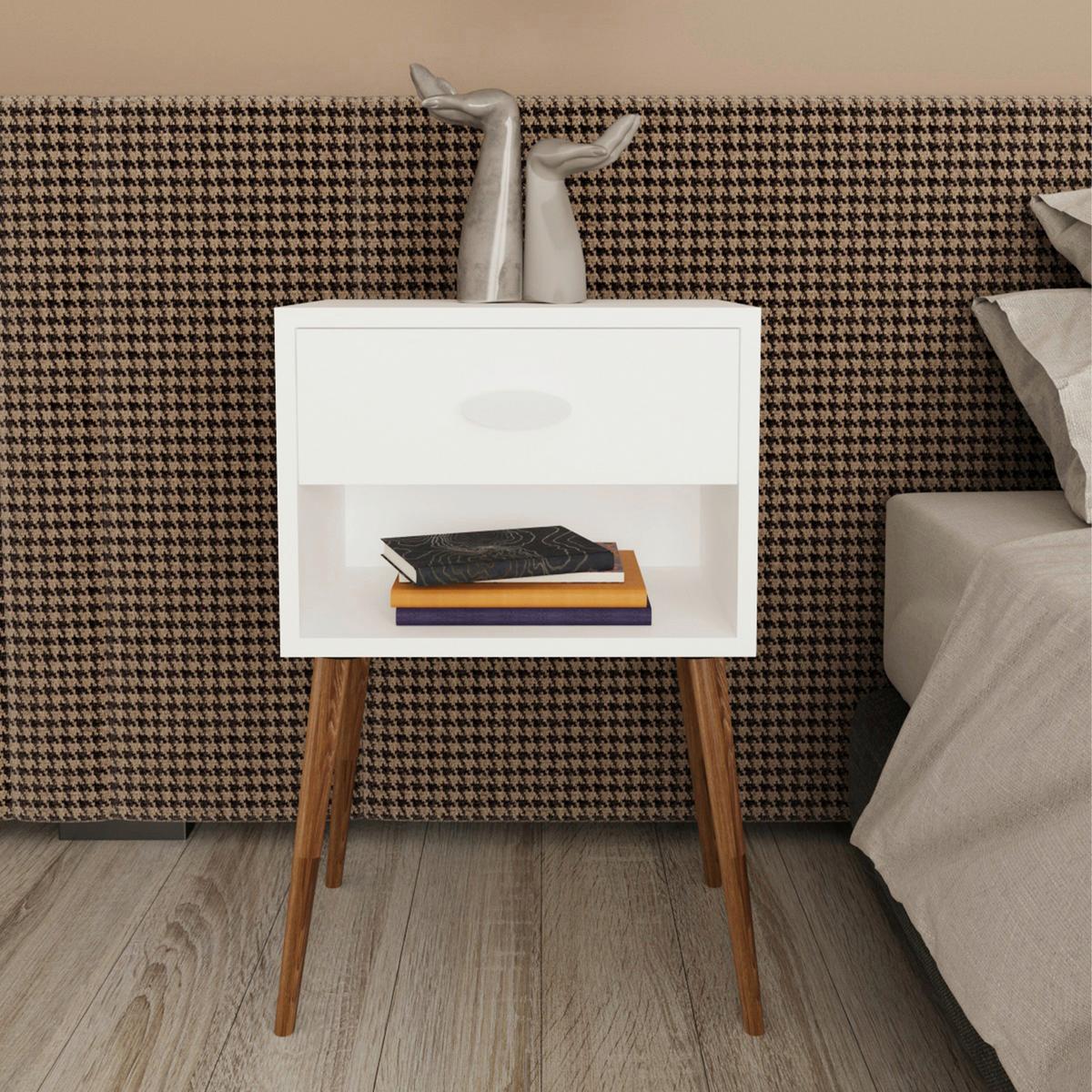 Nachkästchen Weiß H: 70 Cm Singol - Honigeiche/Weiß, MODERN, Holzwerkstoff (45/70/30cm) - MID.YOU