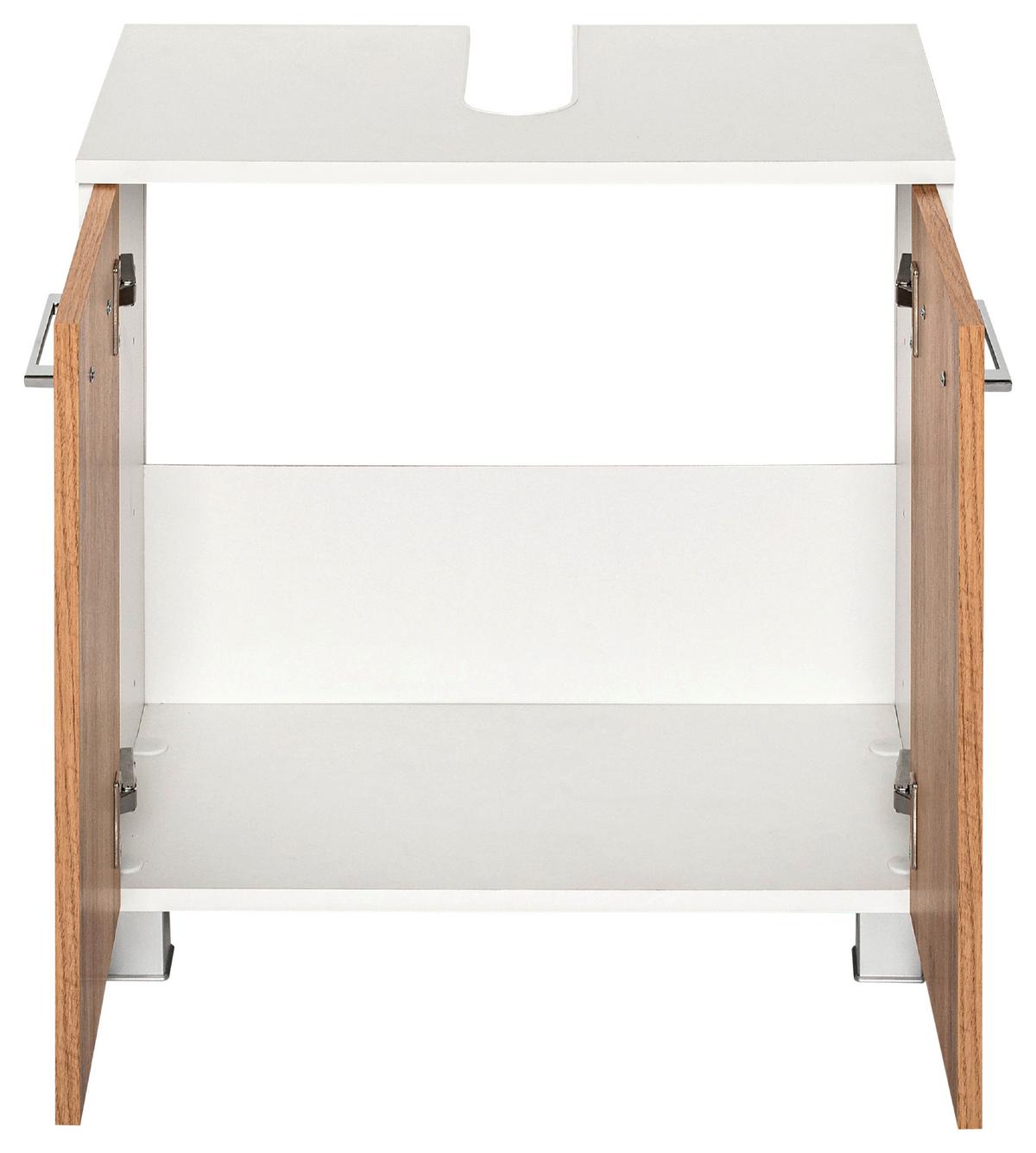 Waschbeckenunterschrank Paris Eiche Wotan/weiß B: 60 Cm - Silberfarben/Eiche Wotan, MODERN, Holzwerkstoff (60/53/35cm) - Held