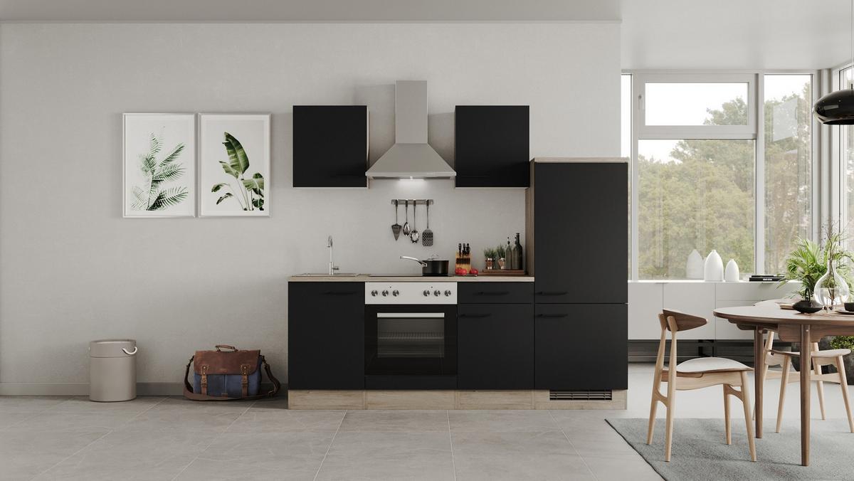 Küchenblock Capri Eiche/schwarz B: 220 Cm - Eichefarben/Schwarz, MODERN, Holzwerkstoff (220cm) - FlexWell
