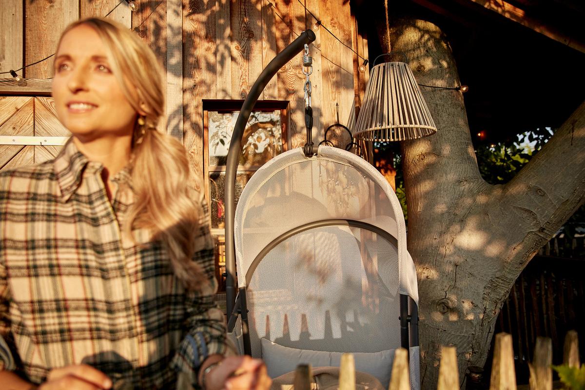 Hängesessel mit Gestell Mit Sitz- und Rückenkissen - Anthrazit/Grau, KONVENTIONELL, Kunststoff/Textil (123/195/106cm) - Siena Garden