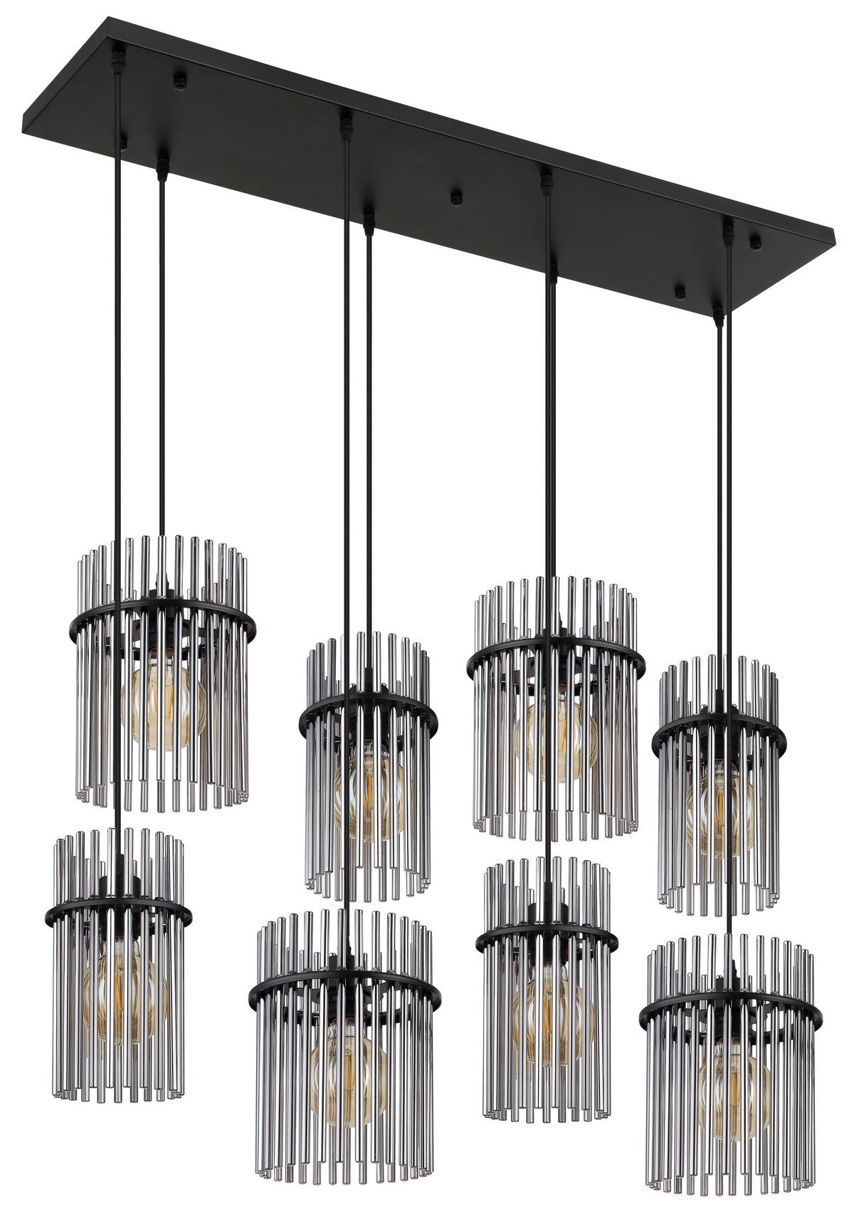 HÄNGELEUCHTE Exkl. 8xE27 60W - Schwarz/Grau, Basics, Glas/Kunststoff (110/38/125cm) - Globo