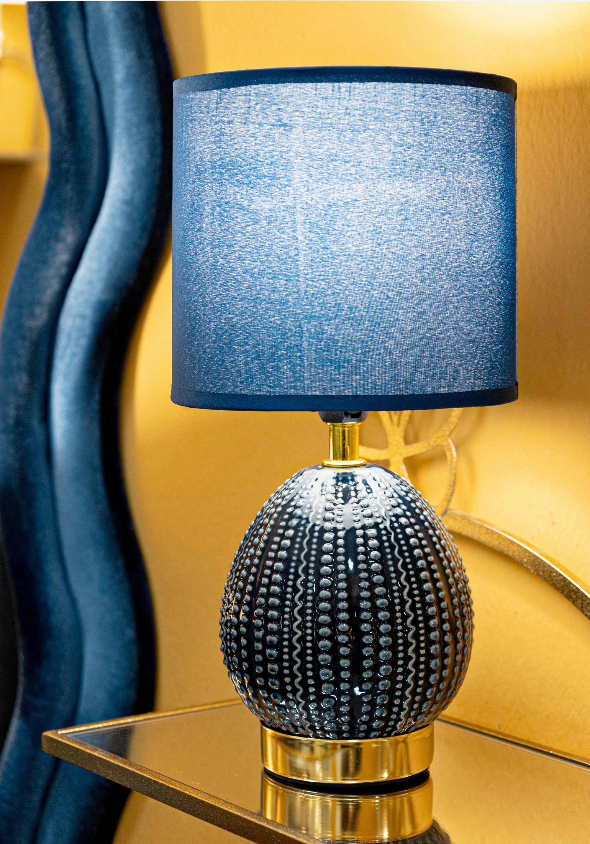 Tischleuchte Flavi Blau B: 15 cm - Blau, Basics, Keramik/Textil (15/30.5/15cm)