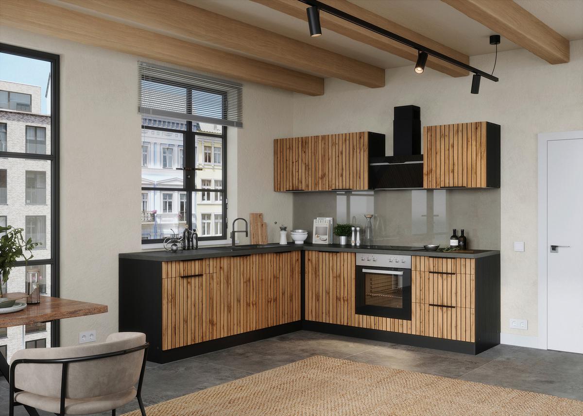 Eckküche Liverpool Graphit/ Eiche Dekor S: 240x240 cm - Schieferfarben/Eiche Wotan, Basics, Holzwerkstoff (240/240cm) - Held