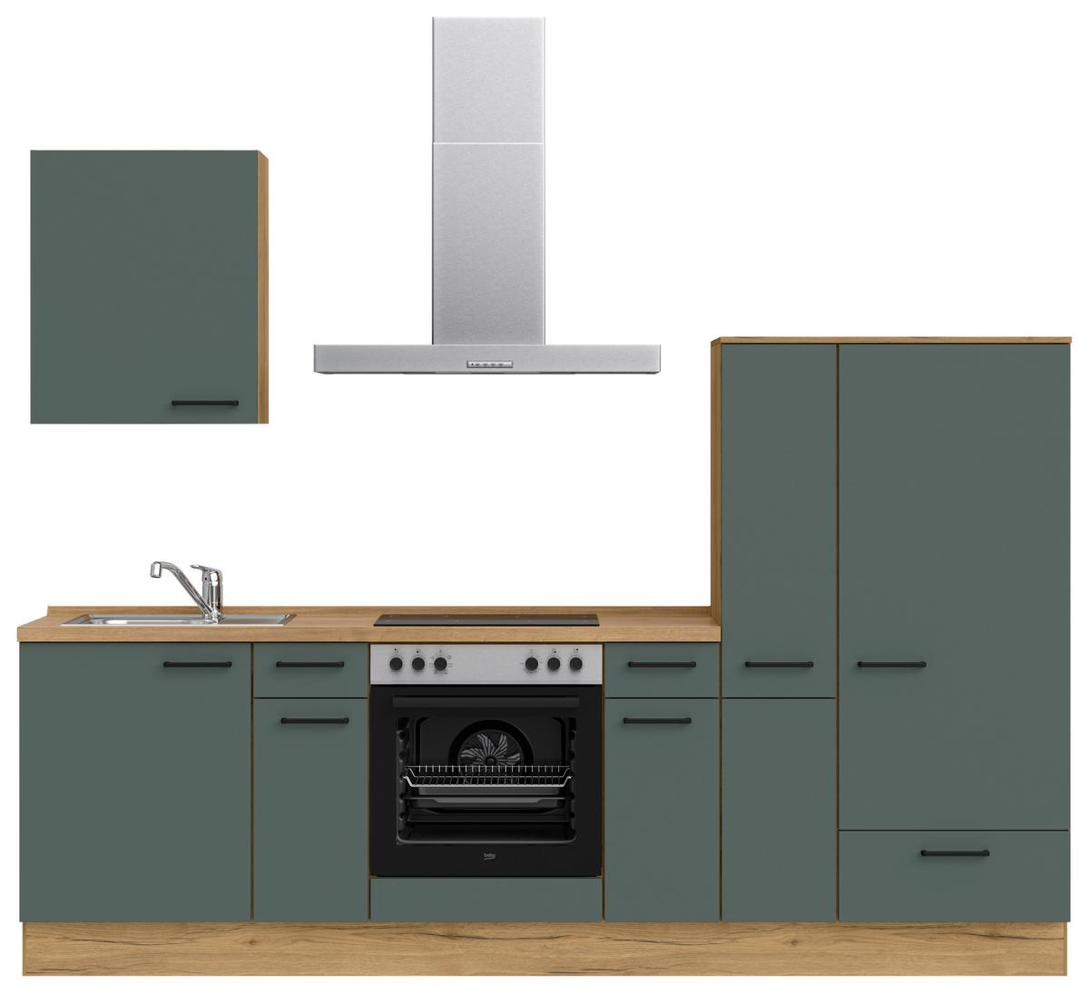 Küchenleerblock Easytouch Low-Line, L3 Rechts - Dunkelgrün/Eichefarben, MODERN, Holzwerkstoff (270cm) - Nobilia