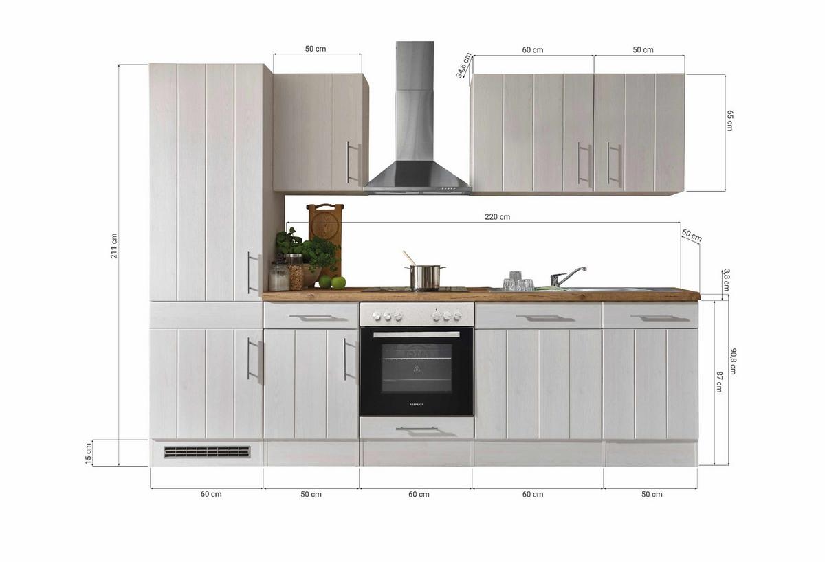 Küchenzeile mit Geräten 280 cm Weiß/Lärche Dekor - Wildeiche/Lärchefarben, ROMANTIK / LANDHAUS, Holzwerkstoff (280cm) - Respekta