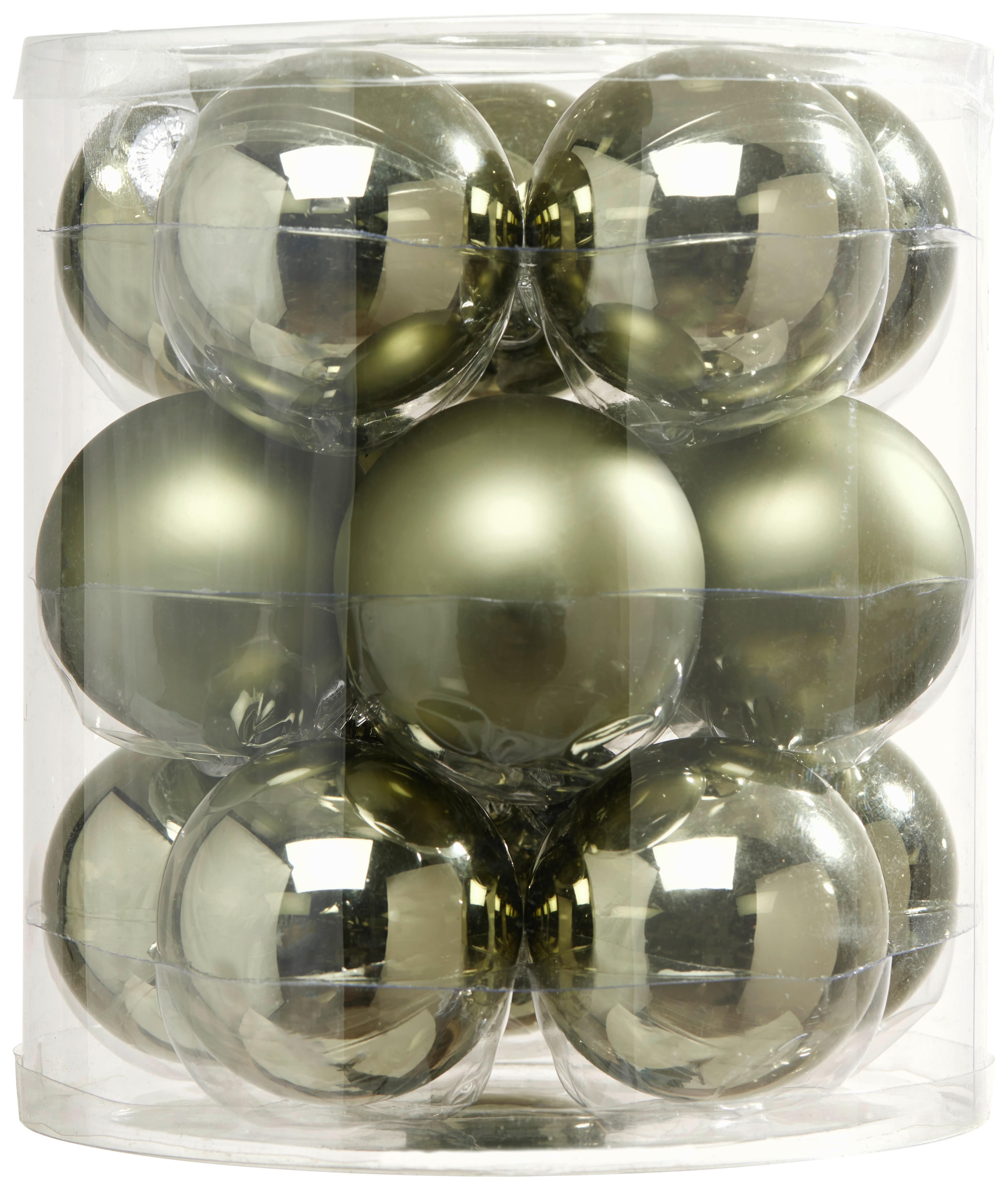 Vianočné Gule Noel, Ø: 6cm, 15ks/bal. - olivově zelená, Basics, sklo (6cm) - Modern Living