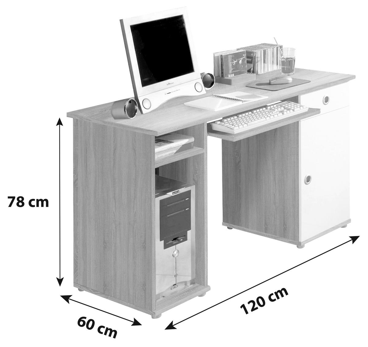 Jugendschreibtisch M. Tastaturauszug B 60cm H 78 Cm - Weiß/Sonoma Eiche, KONVENTIONELL, Holzwerkstoff (120/60/78cm) - MID.YOU