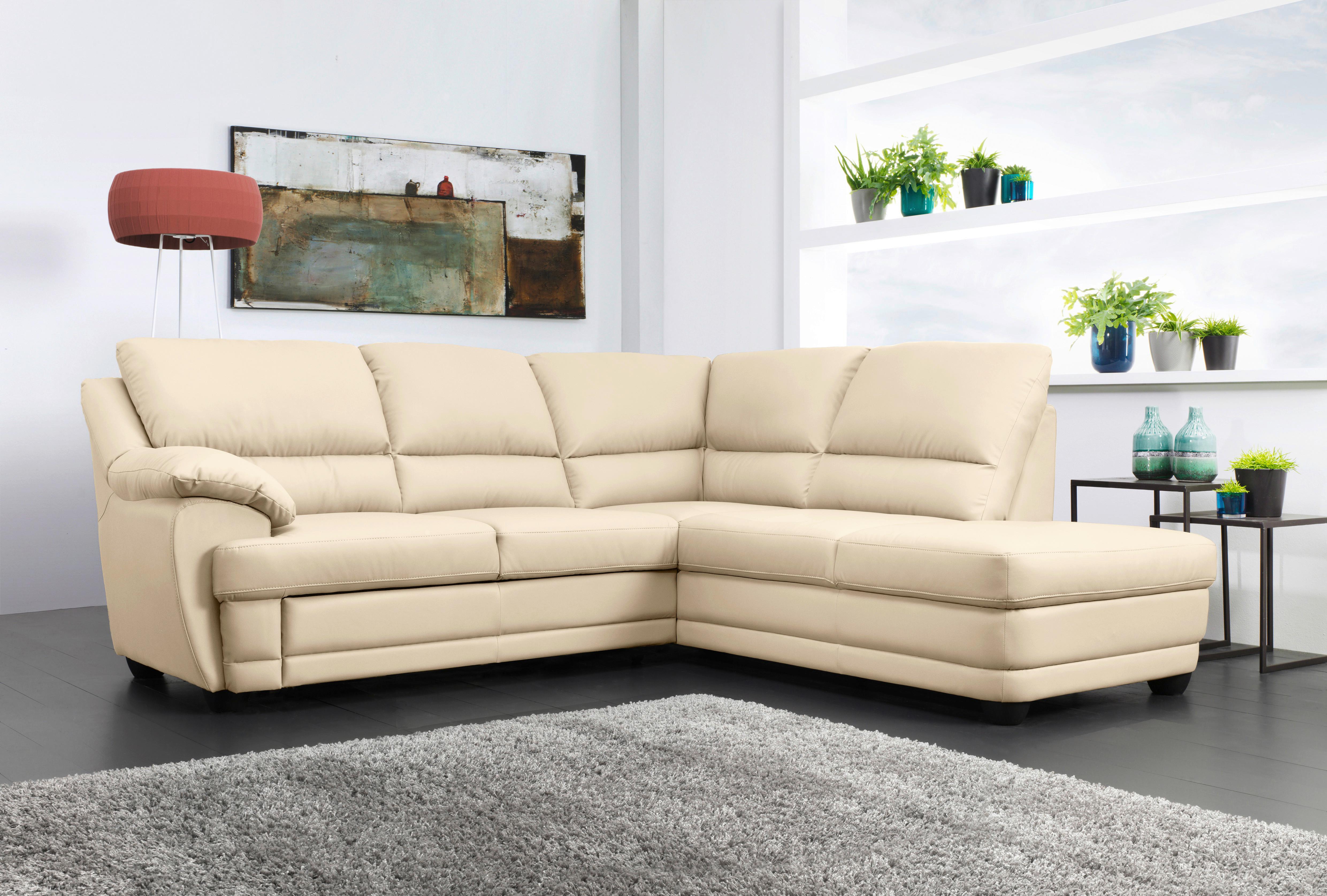 Ecksofa Nebolo Beige Lederlook - Beige, Design, Textil (245/225cm) - Livetastic