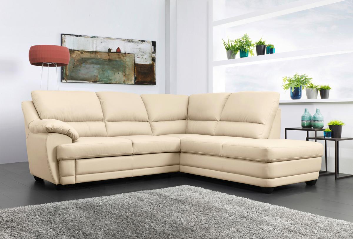 Ecksofa Nebolo Beige Lederlook - Beige, Design, Textil (245/225cm) - Livetastic