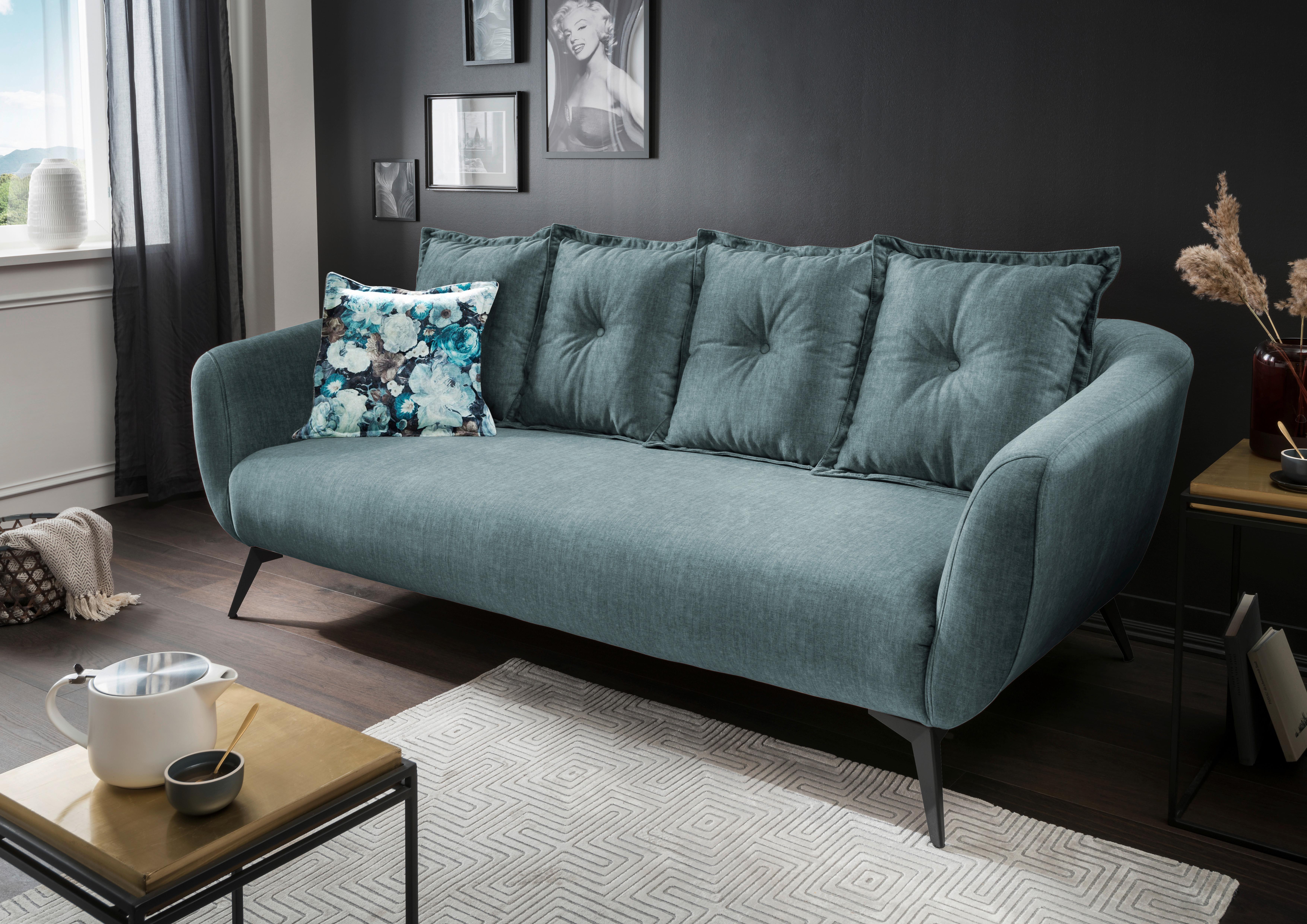 3-Sitzer-Sofa Baggio mit Kissen Blau/Grün - Blau/Multicolor, MODERN, Holz/Textil (236/94/103cm) - Livetastic