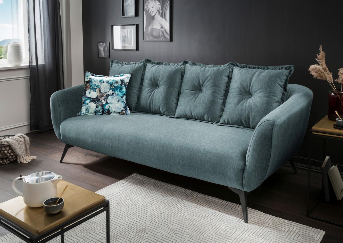 3-Sitzer-Sofa Baggio mit Kissen Blau/Grün - Blau/Multicolor, MODERN, Holz/Textil (236/94/103cm) - Livetastic
