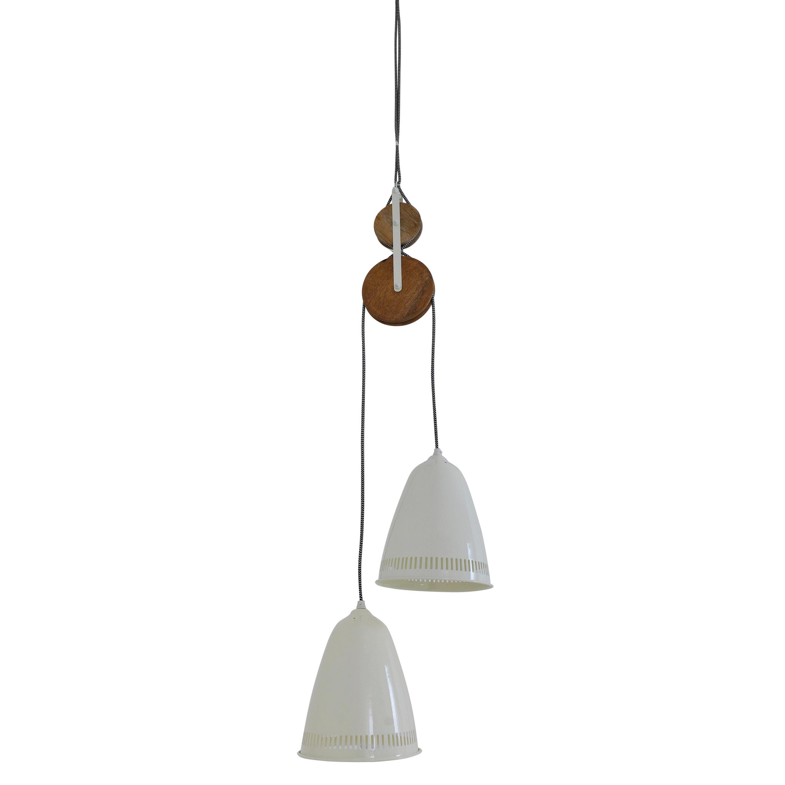 Hängeleuchte H: 110 cm 2-Flammig, Mangoholz/Metall - Weiß, KONVENTIONELL, Holz/Metall (21/110cm) - Näve