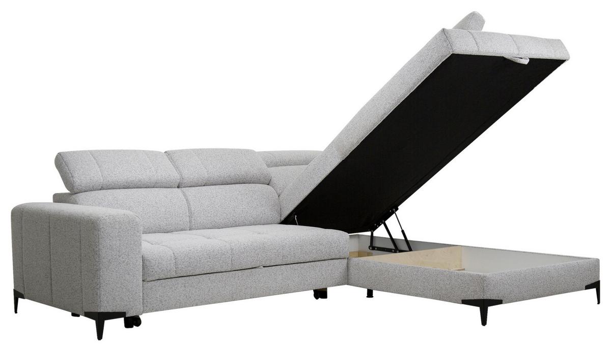 Rohová sedačka MASON, pravá, šedo-béžovo-krémová tkanina - šedá/černá, Moderní, kov/dřevo (271/211cm) - Mömax