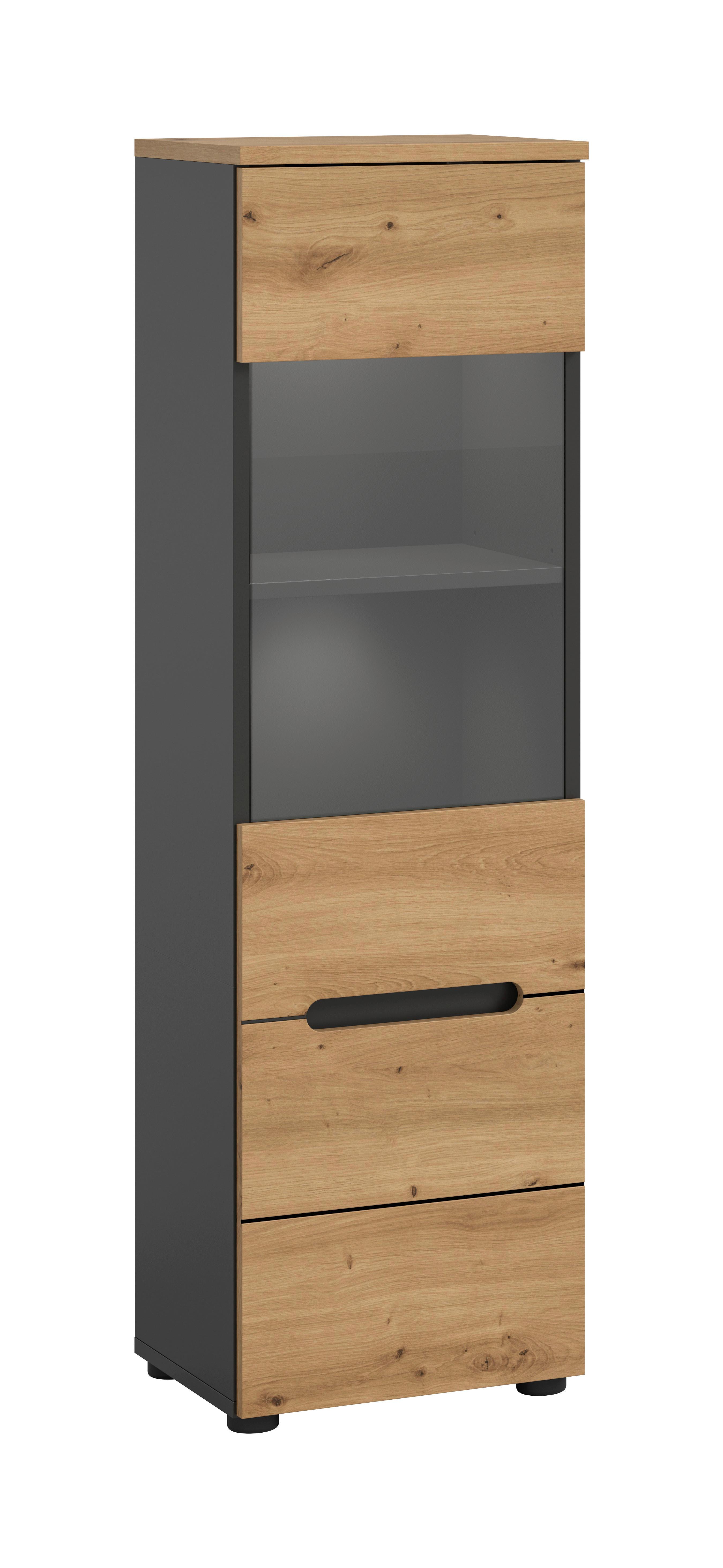 VITRINE Canu Eiche Dekor B: 36cm - Schwarz/Eiche Artisan, Design, Holzwerkstoff (36/125/33cm) - Livetastic